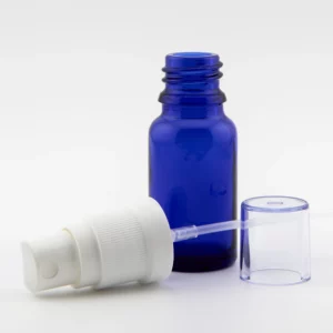 10ml York Blue Glass Dropper Bottle with White Screw Atomiser with Clear Cap