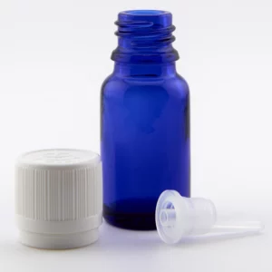 10ml York Blue Glass Dropper Bottle with GL18 White TE / CRC Cap & 0.7mm Dropper