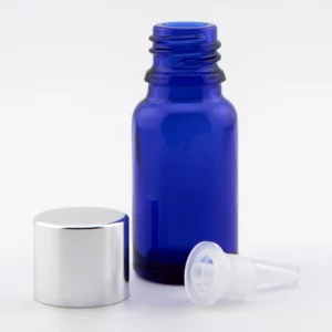 10ml York Blue Glass Dropper Bottle with GL18 Bright Silver Alu Cap & 0.7mm Dropper