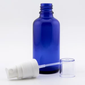 50ml YORK Blue Glass Dropper Bottle with White Screw Atomiser with Clear Cap