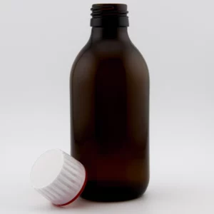 200ml Amber Medical Round with White TE (Non CRC) PP28 Cap