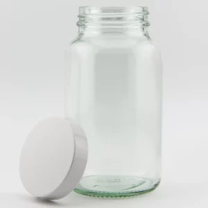 250ml Clear Glass Powder Jar and R3/48 White urea Cap PVDC lined