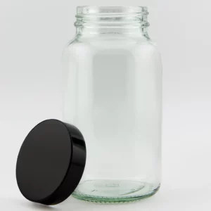 250ml Clear Glass Powder Jar and R3/48 Black Urea Cap PVDC lined