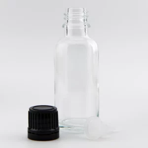 30ml MARLOW Clear Bottle with White with Black Dropper Cap (0.7mm)