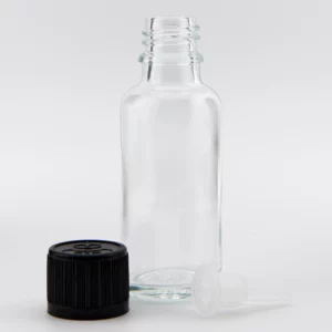 30ml MARLOW Clear Glass  GL18 Black CRC Cap & 1.5mm Dropper