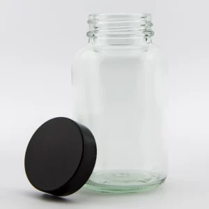 4oz 118ml Clear Glass Powder Jar and R3/38 Black Urea PVDC lined cap