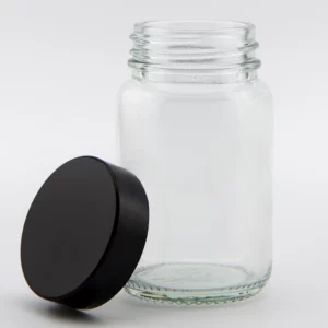 60ml Clear Glass Powder Jar and R3/38 Black Urea PVDC lined cap