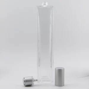 100ml EMPIRE Fragrance Glass 15FEA  Matt  Silver Push-On Atomiser and Matt Silver Aluminium Tri-Cap