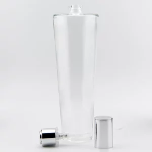 100ml Clear OMEGA Crimp 15FEA bright silver Push-on atomiser and bright silver cap