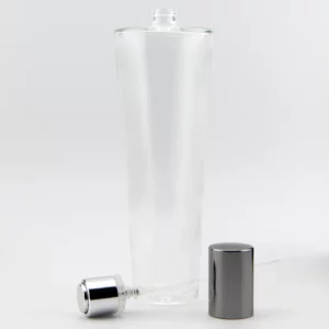 100ml Clear OMEGA Crimp 15FEA bright silver Push-on atomiser and dark grey cap