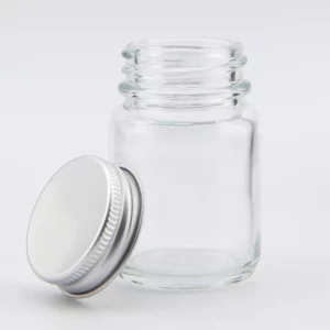 30ml Clear Glass Powder Jar and R3/38 Aluminium Screw Cap with EPE liner