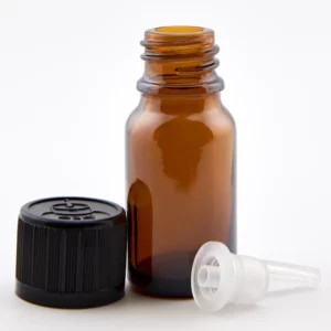 10ml Amber Newark Glass Bottle with GL18 Black Child Resistant Cap and 1.5mm Dropper