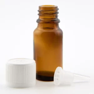 10ml Amber Kingston Bottle with White Child Resistant Cap & 0.7mm Dropper
