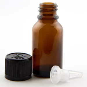 15ml Amber Newark Glass Bottle with GL18 Black Child Resistant Cap and 1.5mm Dropper