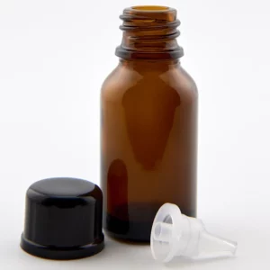 15ml Amber Newark Glass Bottle with GL18 Black Cap and 0.8mm Dropper
