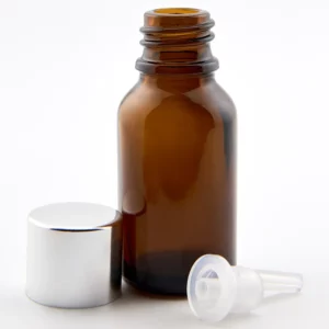 15ml Amber Newark Glass Bottle with GL18 Bright silver Alu Cap and 0.7mm Dropper