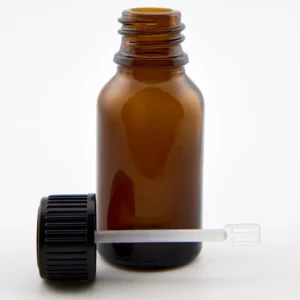 15ml Amber Newark Glass Bottle with GL18 Black Cap & 53mm Spatula