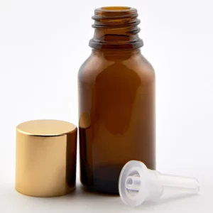 15ml Amber Newark Glass Bottle with GL18 Bright Gold Alu Cap and 0.7mm Dropper