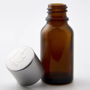 15ml Amber Newark Glass Bottle with GL18 Black CRC with Matt Silver Overcap