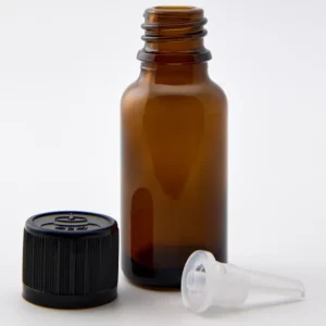 20ml Amber Newark Glass Bottle with GL18 Black Child Resistant Cap and 1.5mm Dropper