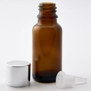 20ml Amber Newark Glass Bottle with GL18 Bright Silver Alu Cap and 0.7mm Dropper