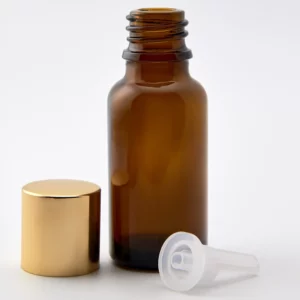 20ml Amber Newark Glass Bottle with GL18 Bright Gold Alu Cap and 0.7mm Dropper