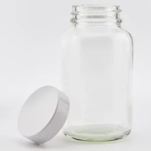 4oz 118ml Clear Glass Powder Jar and R3/38 White Urea PVDC lined cap