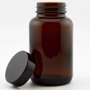 4oz 118ml Amber Glass Powder Jar and R3/38 Black Urea PVDC lined cap