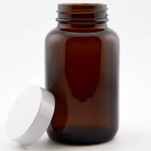 4oz 118ml Amber Glass Powder Jar and R3/38 White Urea PVDC lined cap