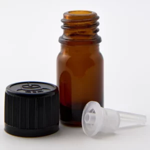 5ml Amber Newark Glass Bottle with GL18 Black Child Resistant Cap and 1.5mm Dropper