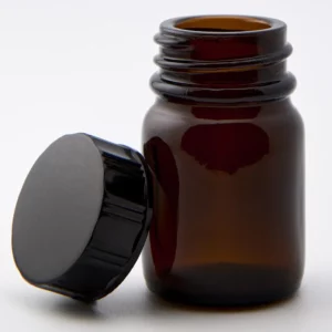 15ml Amber Glass Powder Jar and R3/28 Black Urea PVDC Lined Cap