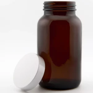 250ml Amber Glass Powder Jar and R3/48 White urea Cap PVDC lined