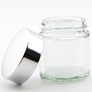 30ml Clear Glass Ointment Jar and  White Urea PVDC lined cap with Alu'm (Rolled Edge) Bright Silver