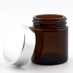 30ml Amber Glass Ointment Jar and  White Urea PVDC lined cap with Alu'm (Rolled Edge) Bright Silver
